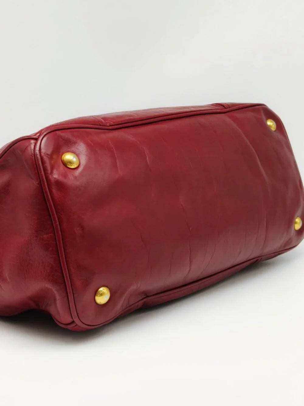 Prada Red Vitello Shine Leather Large Satchel Tote Handbag